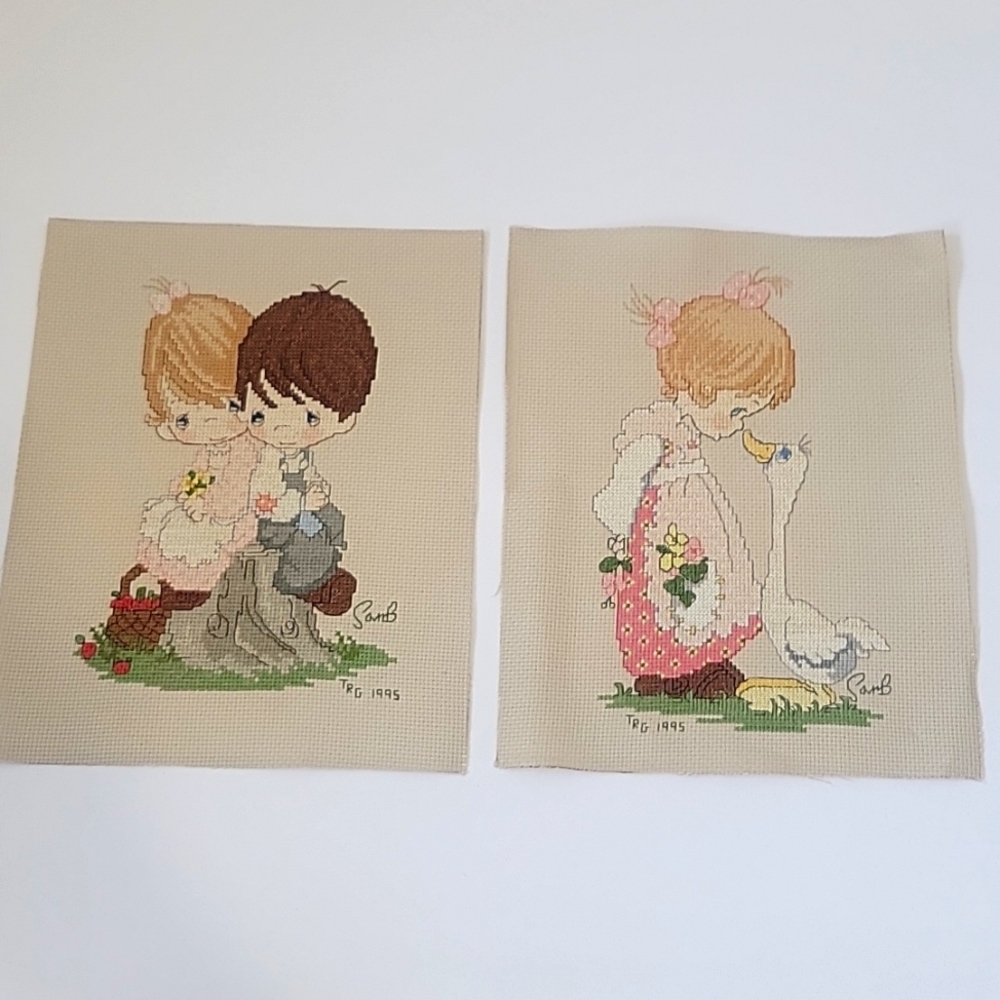 PRECIOUS MOMENTS CROSS STITCH UNFRAMED SET OF 2